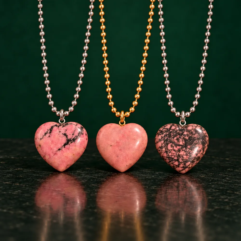 Pink Rhodonite Heart Necklaces
