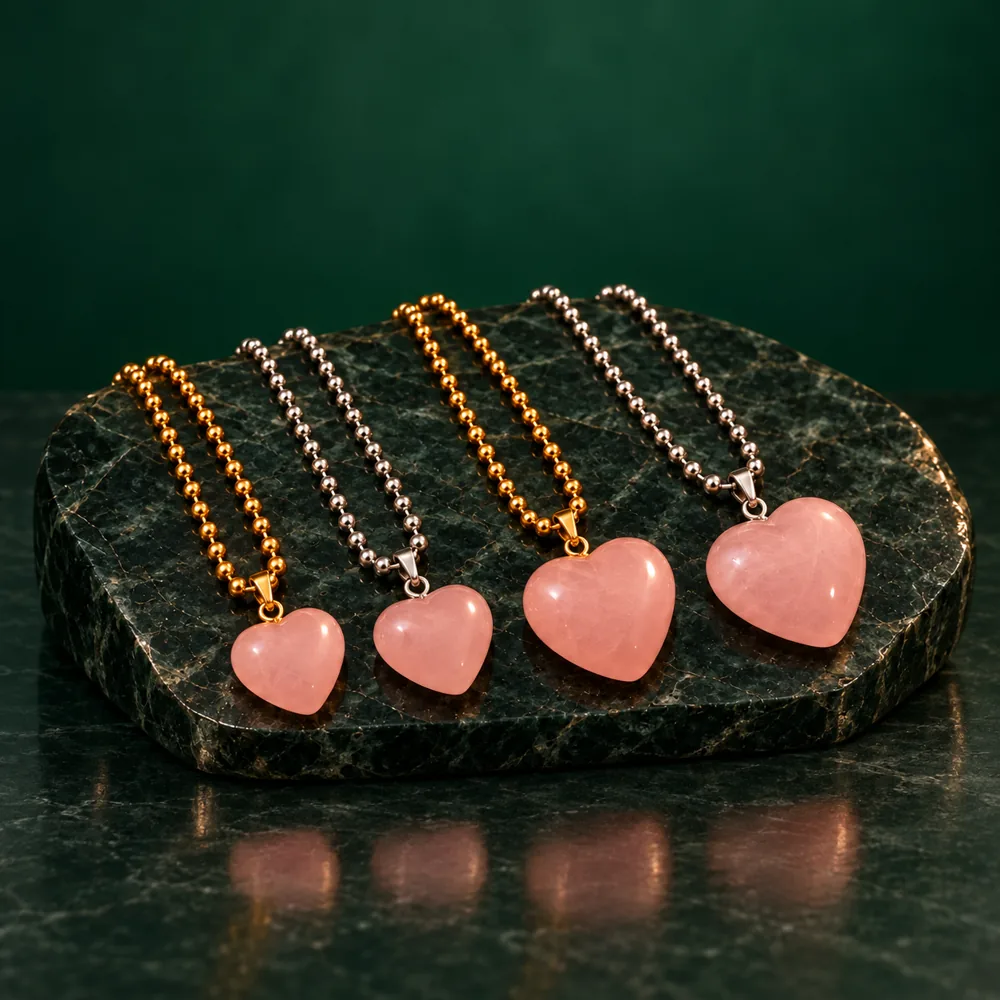Rose Quartz Heart Necklaces