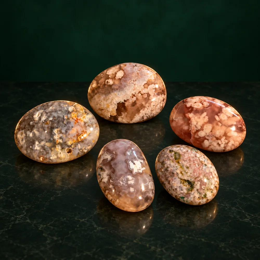 Flower Agate Palm Stones